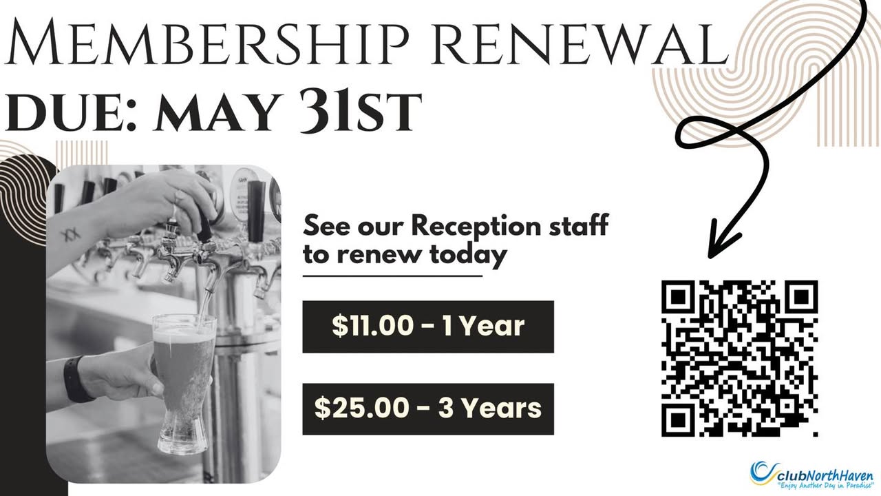 Featured image for “Membership Renewals Due May 31st – Club North Haven”