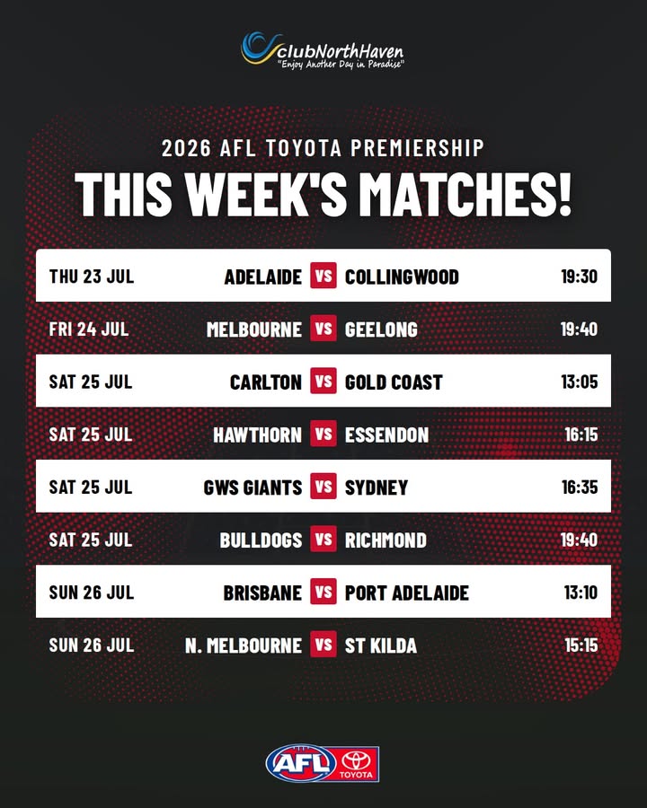 Featured image for “This Week’s AFL Matches at Club North Haven”