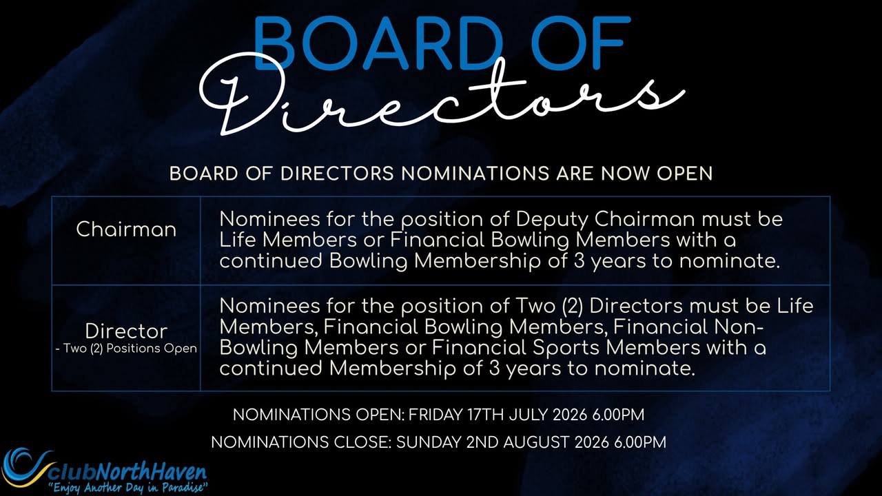 Featured image for “Board of Directors Nominations Close Tonight at Club North Haven”