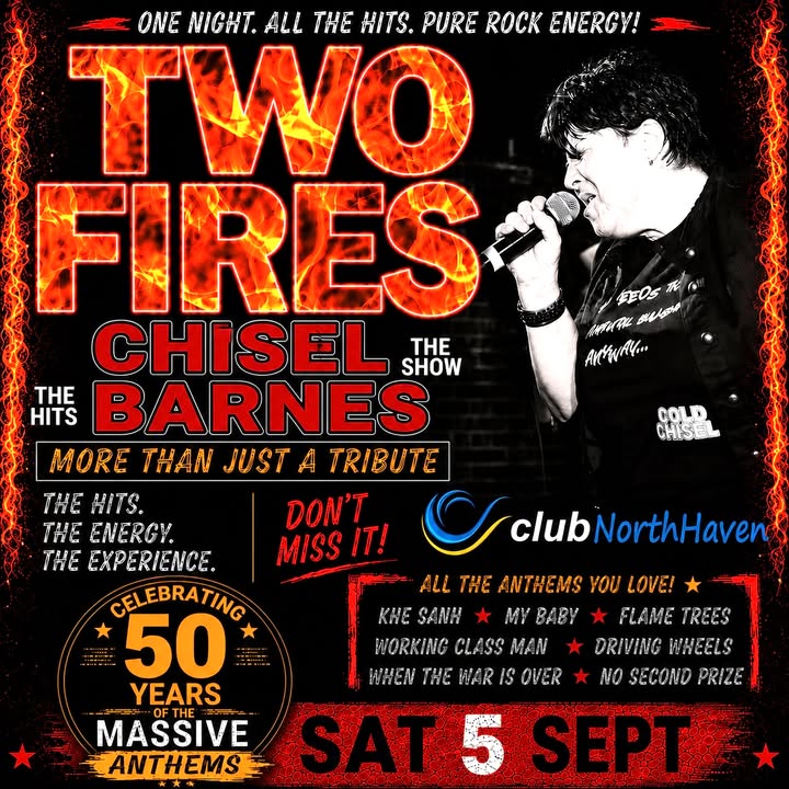Featured image for “Two Fires: Chisel Barnes Show at Club North Haven – 5 Sept”